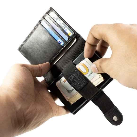 GENUINE LEATHER Automatic POP-UP Credit Card Holder with RFID Blocking - Picture 3 of 11